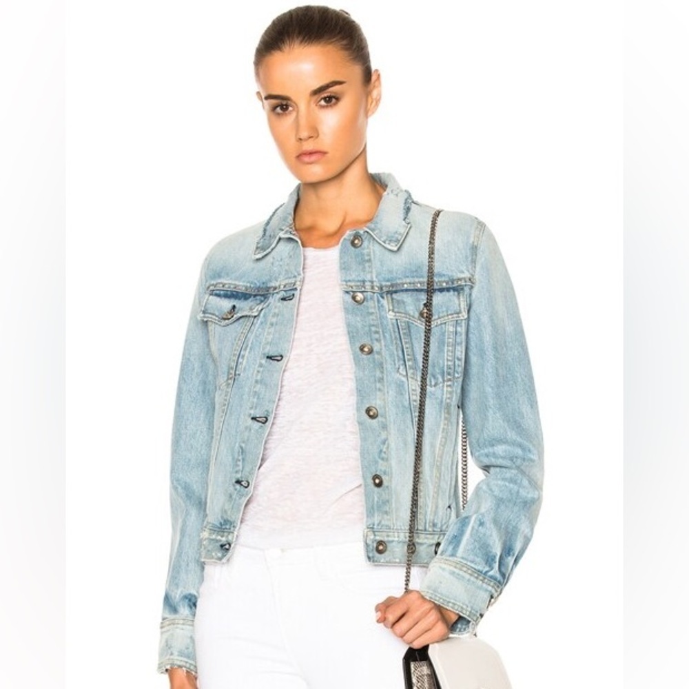 Rag & Bone Avendia Eyelet Grommet Distressed Denim 100% Cotton Jean Jacket Sz XS